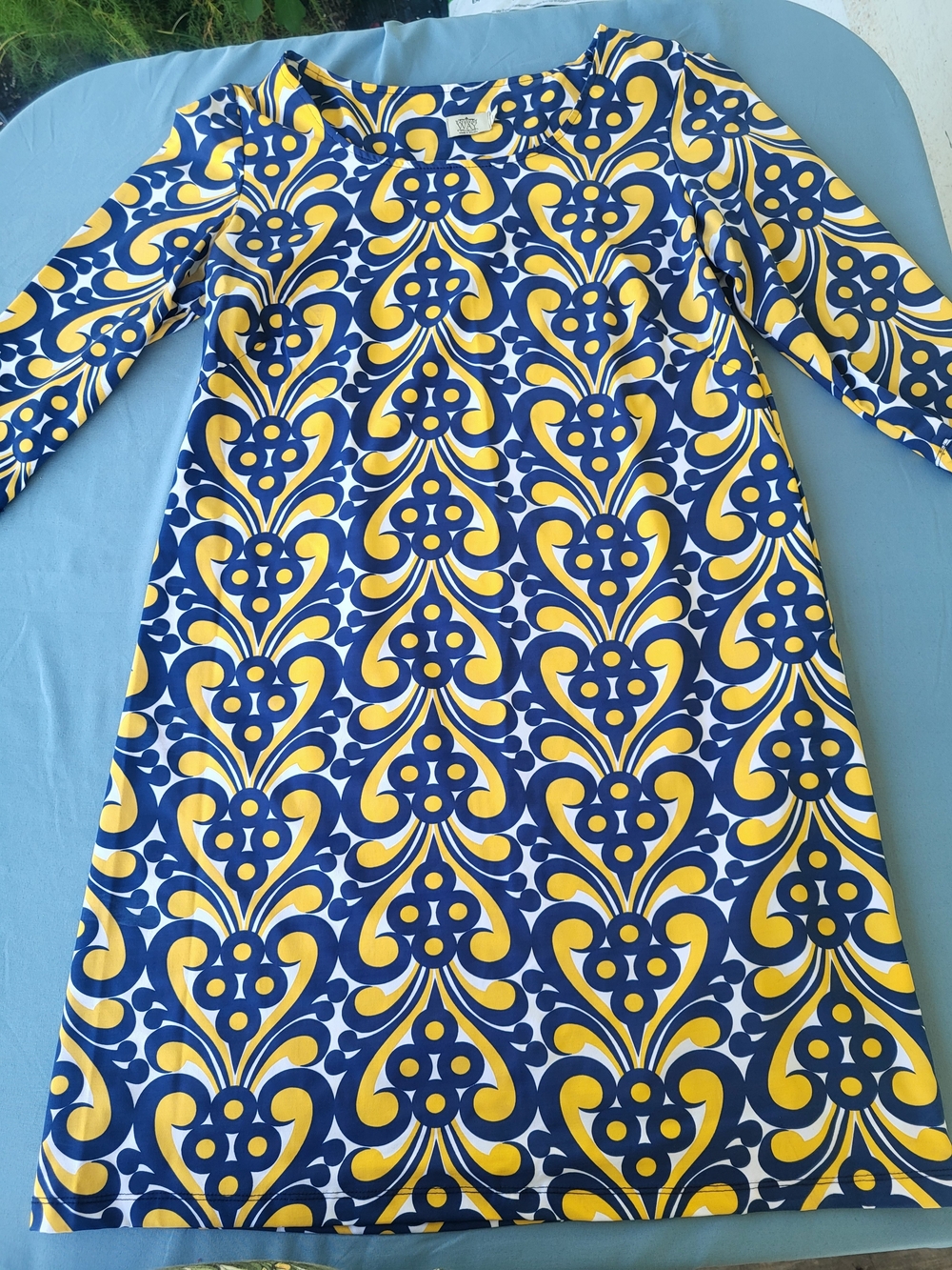 Katherine Way Blue & Yellow Graphic Midi Dress